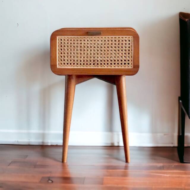 Teak Mid Century Rattan Nightstand, Handcraft in India - image 1