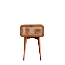 Teak Mid Century Rattan Nightstand, Handcraft in India - thumbnail 2