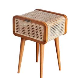 Teak Mid Century Rattan Nightstand, Handcraft in India - thumbnail 3