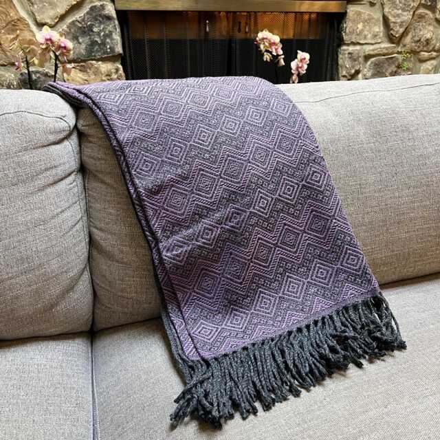 Handmade Baby Alpaca Throw Blanket Royal Purple Charcoal, Hypoallergenic - image 1