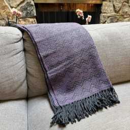Handmade Baby Alpaca Throw Blanket Royal Purple Charcoal, Hypoallergenic - thumbnail 1