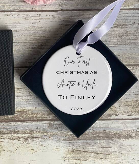 Personalised First Christmas Baby Bauble, New Auntie & Uncle Gifts, Gift, 1st Xmas Decoration - image 1