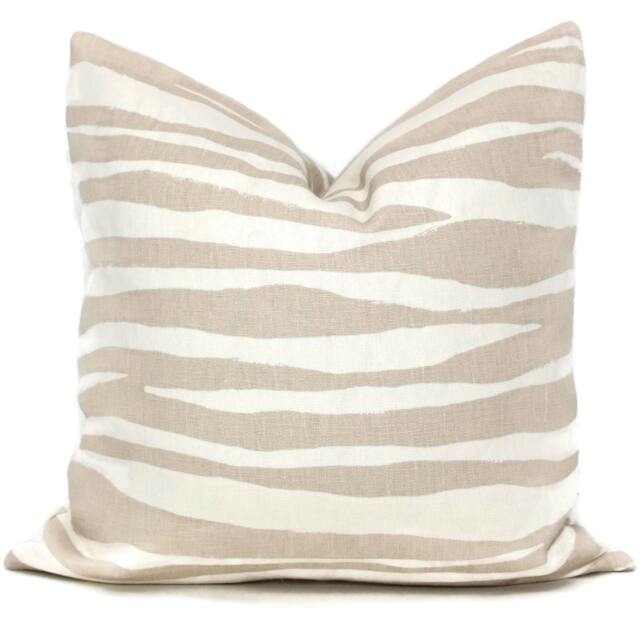 Tan Zebra Linen Pillow Cover Kravet Kate Spade Mona Fabric 18x18 Rts - image 1