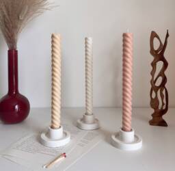 Tall Twisted Soy Wax Taper Candle Handmade Pastel Decor - thumbnail 1