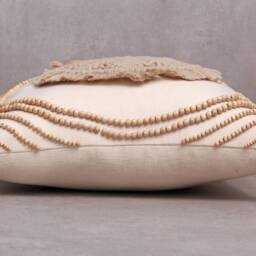 Off-White Gold Cotton Macrame Bohemian, Bali Style Pillow Cover, Decorative Handmade Throw Cover, Embroidered Cover Wlcc047 - thumbnail 4