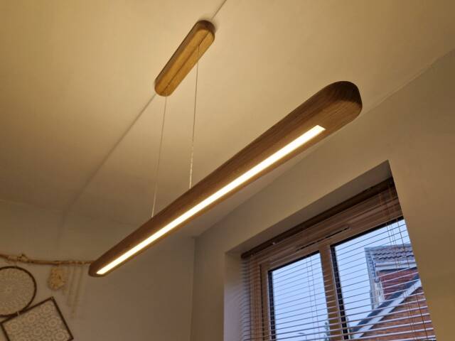 Handmade Oak Led Linear Suspension Modern Wood Chandelier - image 1
