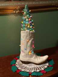 Lightup Ceramic Cowboy Boot Christmas Tree - Western Decor