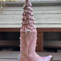 Lightup Ceramic Cowboy Boot Christmas Tree - Western Decor - thumbnail 3