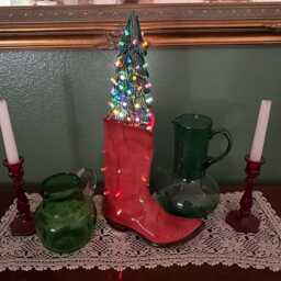 Lightup Ceramic Cowboy Boot Christmas Tree - Western Decor - thumbnail 2
