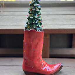 Lightup Ceramic Cowboy Boot Christmas Tree - Western Decor - thumbnail 4