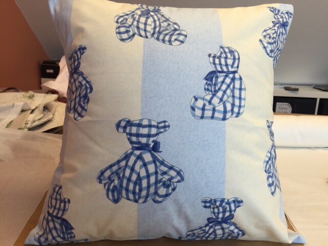 Handmade Blue Check Bear Cushion - Jane Churchill Fabric