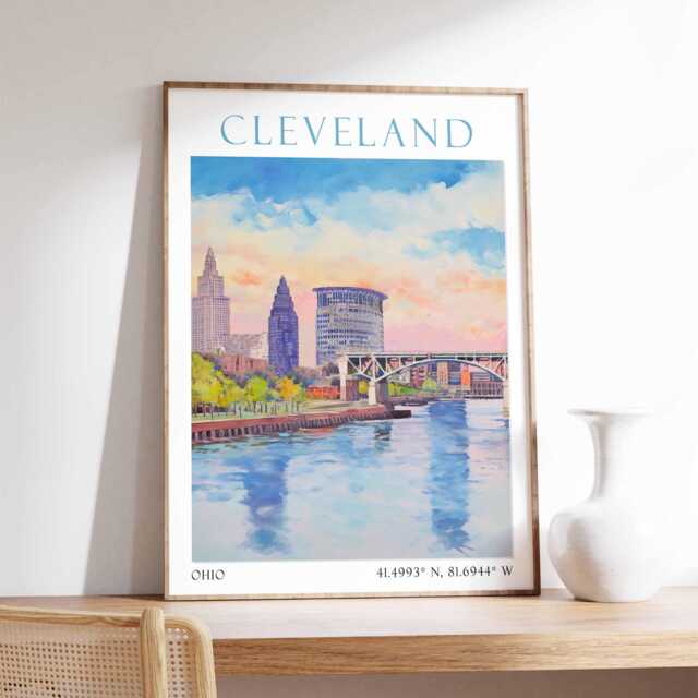 Cleveland Travel Print, Poster, Ohio Wall Art, Vintage Gift - image 1