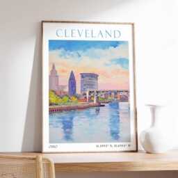 Cleveland Travel Print, Poster, Ohio Wall Art, Vintage Gift - thumbnail 1