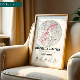 Personalised Manchester Marathon 2025 Finisher Route Map Print & Frame Gift Runner Run Completing Present Celebration Poster Course Medal - thumbnail 2