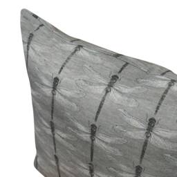 Cute & Dainty Dragonfly Cushion. Soft Silver Charcoal Grey, Subtle All-Over Print. 17x17 - thumbnail 2