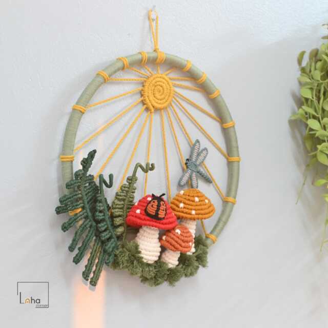 Mushroom Macrame Wall Hanging Forest Nursery Decor, Faerie Wreath - image 1