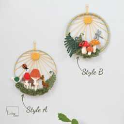 Mushroom Macrame Wall Hanging Forest Nursery Decor, Faerie Wreath - thumbnail 2