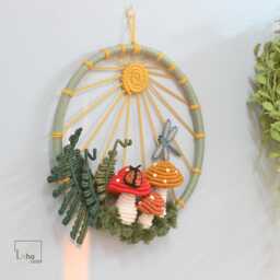 Mushroom Macrame Wall Hanging Forest Nursery Decor, Faerie Wreath - thumbnail 1