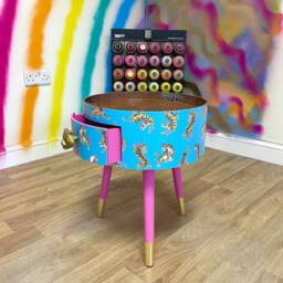 Blue Tiger Side Table For Bedroom, Pink Safari Nursery Decor Girl, Animal Print Tray Top End Tables With Drawer, Teenage Girl Room - thumbnail 3