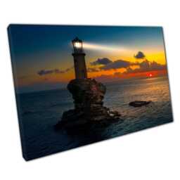 Lighthouse Tourlitis Canvas Wall Art Print Chora Andros Island Greece Seascape Home Office Decor - thumbnail 1