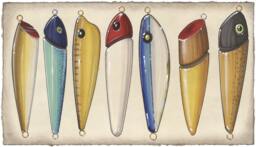 Antique Fishing Lure Art Print 5.5 X 10+ - Fish Prints Lakehouse Beach House Lures Antiques Sport - thumbnail 1
