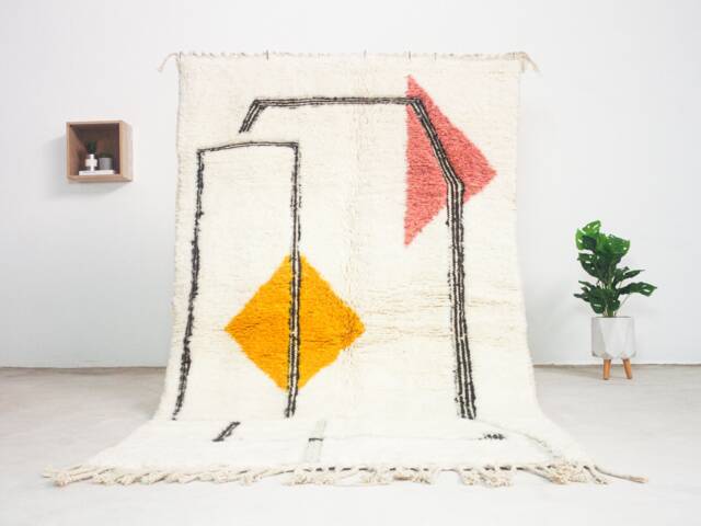 Moroccan Rug White - Beni Ourain White & Pink Tufted Mid Century Modern Area Minimalist Beni - image 1