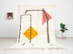 Moroccan Rug White - Beni Ourain White & Pink Tufted Mid Century Modern Area Minimalist Beni - thumbnail 1