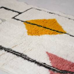 Moroccan Rug White - Beni Ourain White & Pink Tufted Mid Century Modern Area Minimalist Beni - thumbnail 3