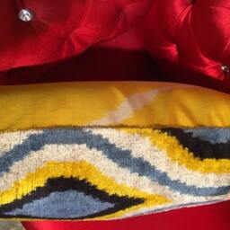 Handwoven Uzbek Ikat Velvet Pillow Cover Boho Silk Cushion Sham - thumbnail 3