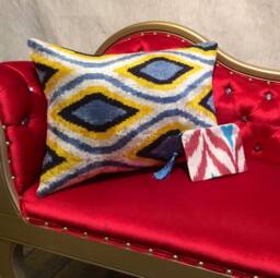 Handwoven Uzbek Ikat Velvet Pillow Cover Boho Silk Cushion Sham - thumbnail 1