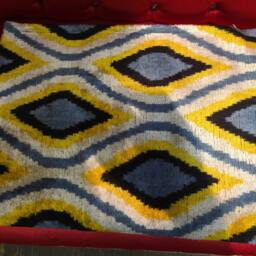 Handwoven Uzbek Ikat Velvet Pillow Cover Boho Silk Cushion Sham - thumbnail 4