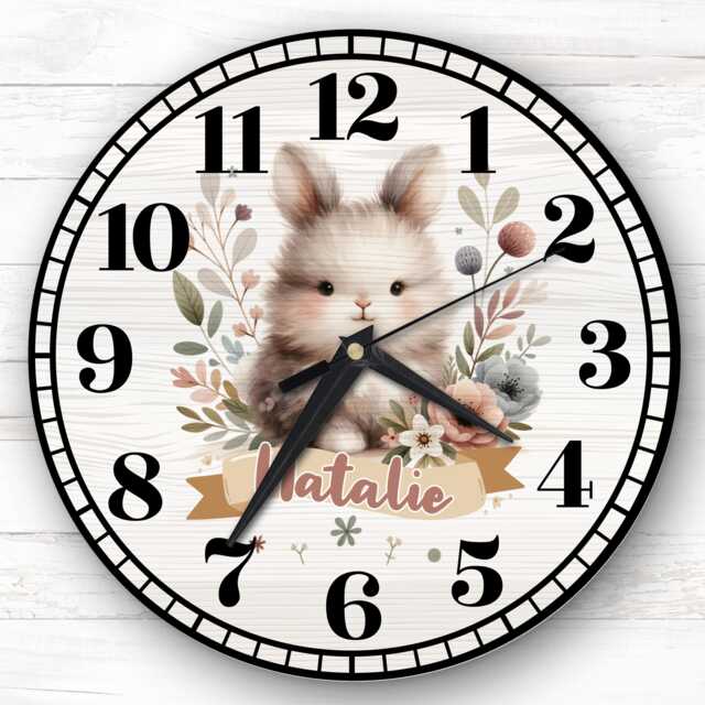 Woodland Animal Bunny Personalised Gift For Kid's Bedroom Clock - Kids Clock, Children's , Custom Wall - image 1