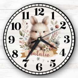 Woodland Animal Bunny Personalised Gift For Kid's Bedroom Clock - Kids Clock, Children's , Custom Wall - thumbnail 1