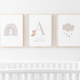 Gender Neutral Baby Woodland Fox Print, Personalised Name, Nursery Prints, New Baby, Boys Bedroom, Wall Art, Kids Gift - thumbnail 2