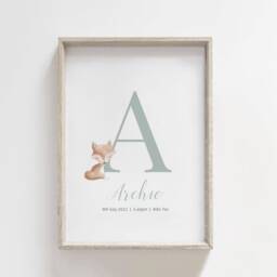 Gender Neutral Baby Woodland Fox Print, Personalised Name, Nursery Prints, New Baby, Boys Bedroom, Wall Art, Kids Gift - thumbnail 3