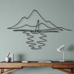 Minimalist Sailboat Metal Wall Art, Nautical Mountain Lake Decor - thumbnail 2