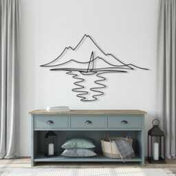 Minimalist Sailboat Metal Wall Art, Nautical Mountain Lake Decor - thumbnail 3