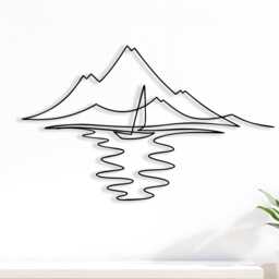 Minimalist Sailboat Metal Wall Art, Nautical Mountain Lake Decor - thumbnail 1