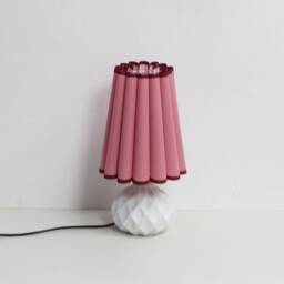 Handmade Pink Fabric Shade Table Lamp White Ceramic Base - thumbnail 3