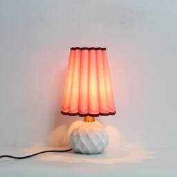 Handmade Pink Fabric Shade Table Lamp White Ceramic Base - thumbnail 4