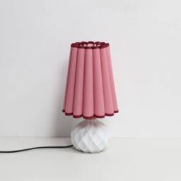 Handmade Pink Fabric Shade Table Lamp White Ceramic Base