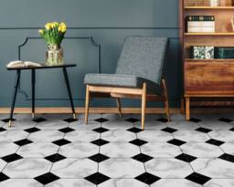 Marble Tiles Classical Vinyl Flooring, Black Comfort White Office Decor, Aesthetic Room Living Decoration - thumbnail 1