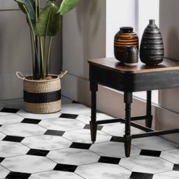 Marble Tiles Classical Vinyl Flooring, Black Comfort White Office Decor, Aesthetic Room Living Decoration - thumbnail 3