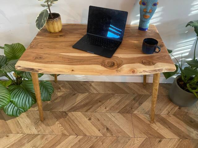 For??t Rustic Live Edge Solid Acacia Wood Chunky Straight Pin Leg Desk Table Handcrafted With - image 1