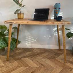 For??t Rustic Live Edge Solid Acacia Wood Chunky Straight Pin Leg Desk Table Handcrafted With - thumbnail 2