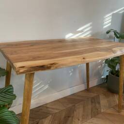 For??t Rustic Live Edge Solid Acacia Wood Chunky Straight Pin Leg Desk Table Handcrafted With - thumbnail 3