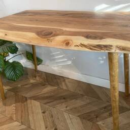For??t Rustic Live Edge Solid Acacia Wood Chunky Straight Pin Leg Desk Table Handcrafted With - thumbnail 4