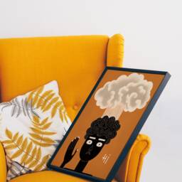 steaming Head Man Art Print, Retro Orange Dorm Decor - Digital Painting - thumbnail 3