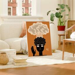 steaming Head Man Art Print, Retro Orange Dorm Decor - Digital Painting - thumbnail 2