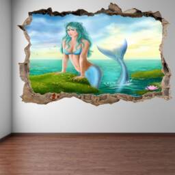 Mermaid Princess Tail Fantasy Wall Sticker Mural Decal Print Art Kids Bedroom Decor Sea Flowers Ef5 - thumbnail 3